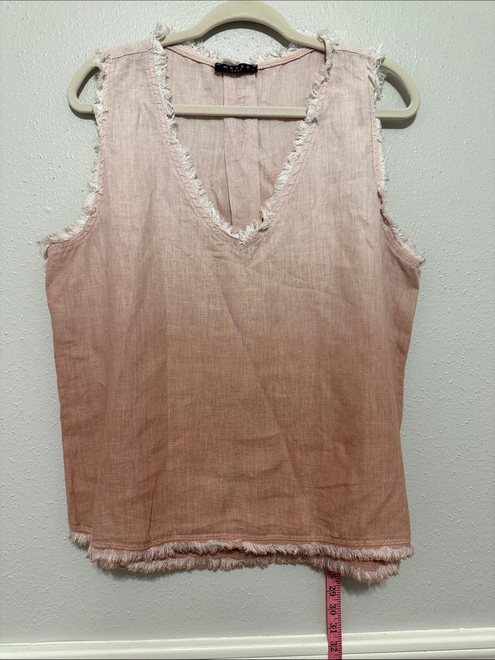 Maven West Pink Frayed V-Neck Sleeveless Tunic